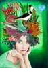 A Limited Edition fine art print of a lady with flowers and a bird in her hair by New Zealand artist Jane Galloway, available at The Little Gallery Tairua